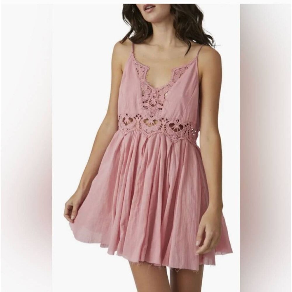 Intimately Free people womens Sz S dust pink llektra crochet trim slip dress
